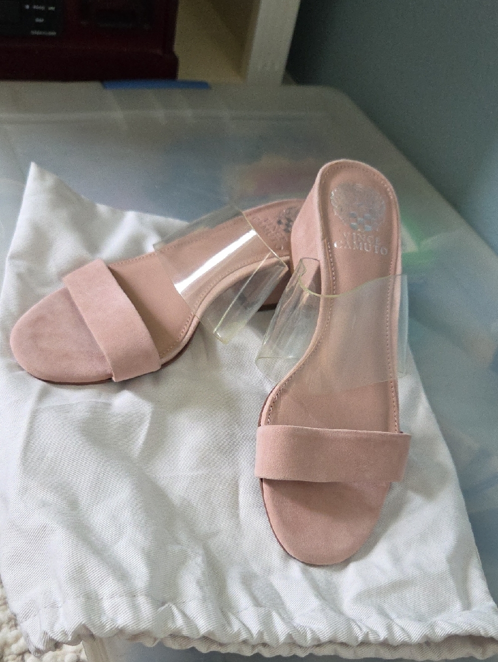 Vince Camuto Pink Clear Strap Slide Sandals